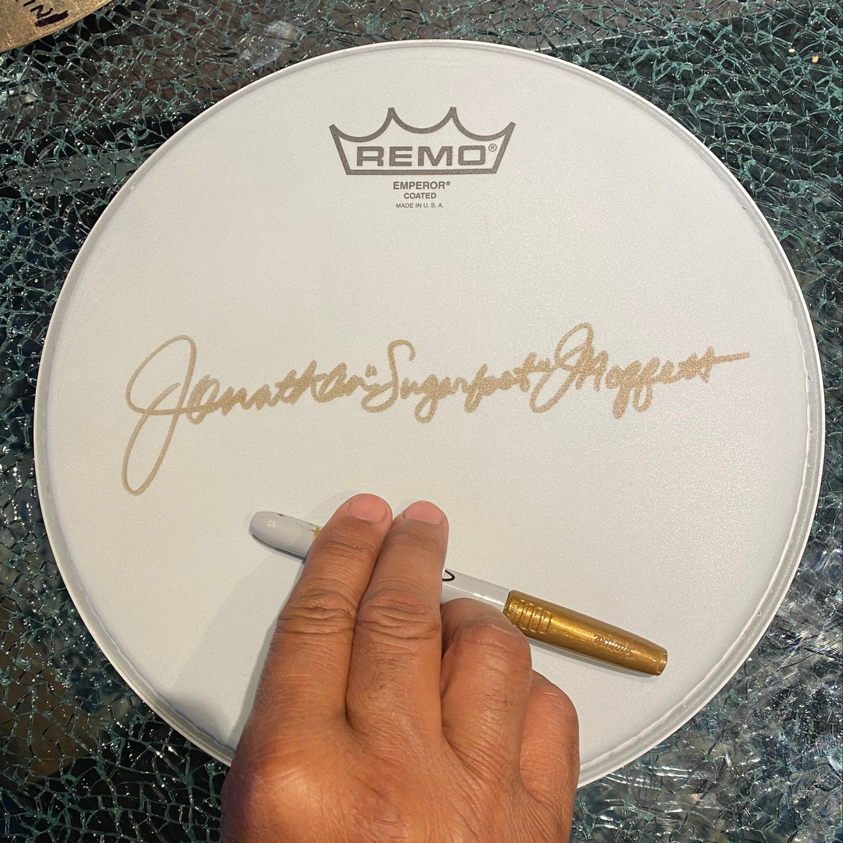 Jonathan Moffett Personalized Signed Drum Head | Custom Gift