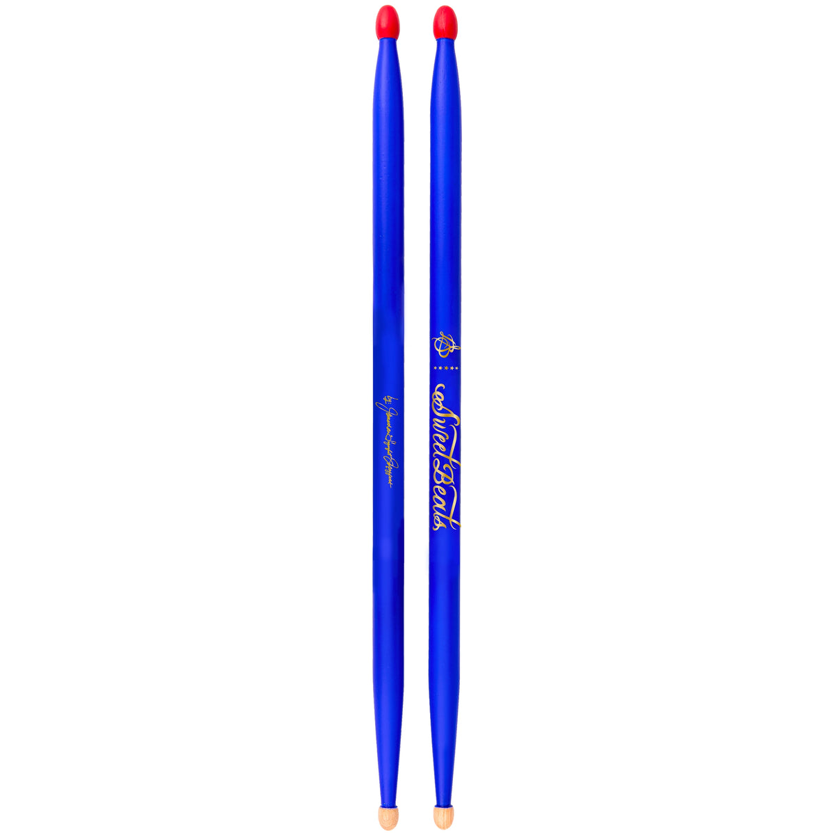 SweetBeats Drum Sticks - Blue Matte | Combo Red Nylon Tip &amp; Wood Tip (Prototype Sticks)