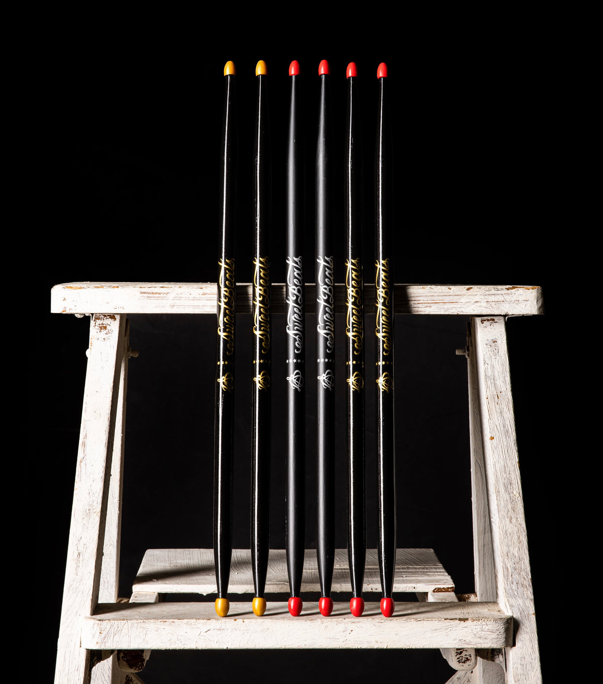 SweetBeats Drum Sticks Black Glaze Bundle | Red &amp; Gold Tips Combo (2 PAIRS)