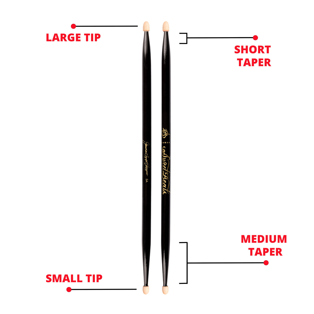 SweetBeats Drum Sticks - Black Glaze | Wood Tips