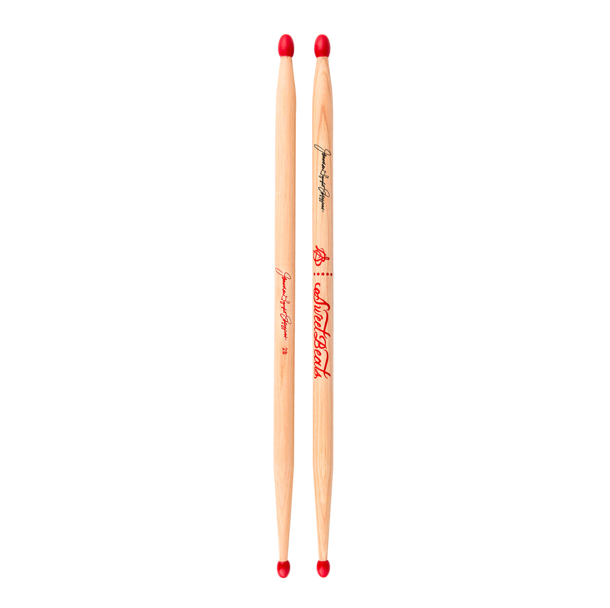 Hand Signed SweetBeats Drum Sticks -Sweet Hickory | Red Nylon Tips (Jonathan Moffett Signature Model) Collectible