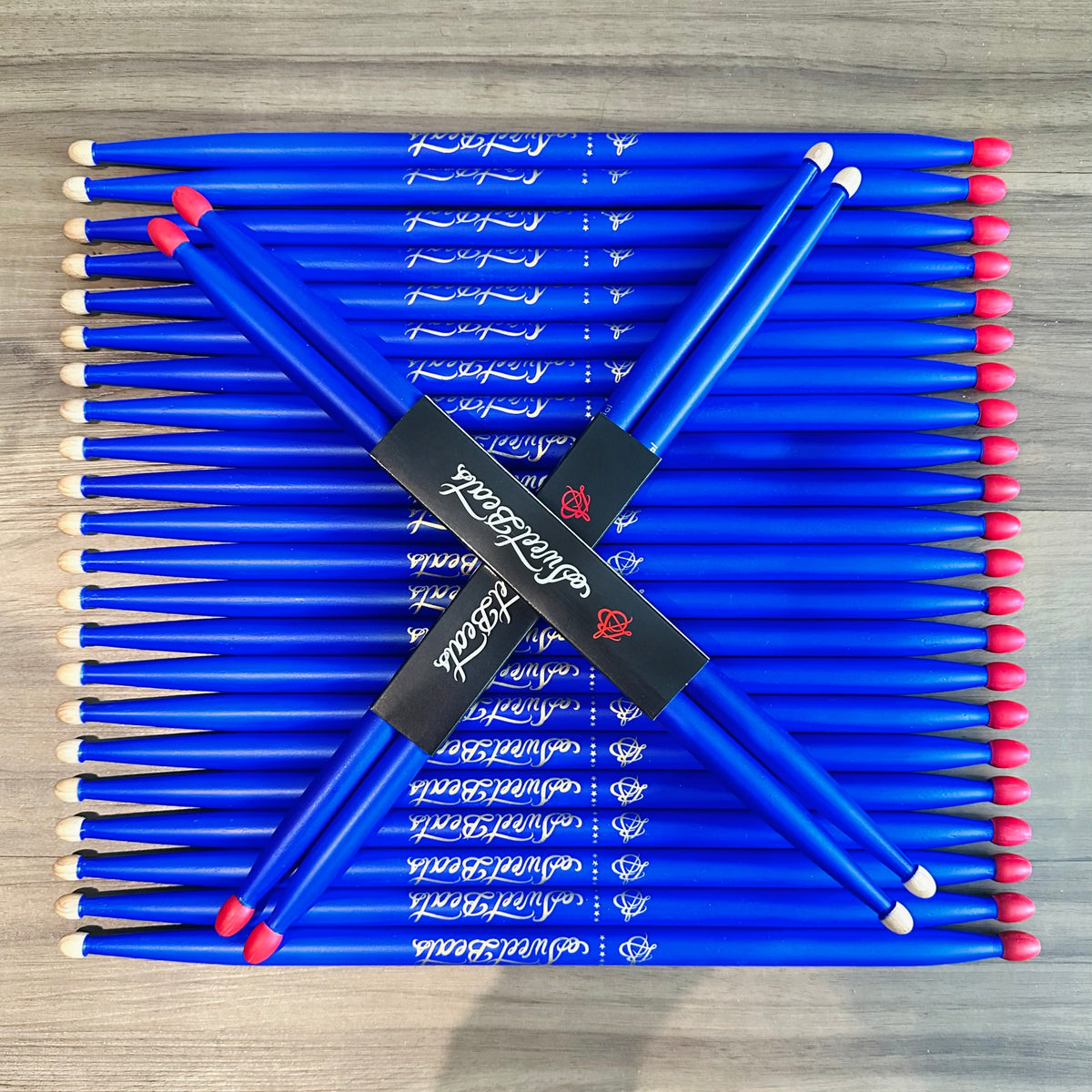 SweetBeats Drum Sticks - Blue Matte | Combo Red Nylon Tip &amp; Wood Tip (Prototype Sticks)